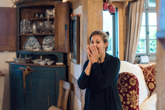 Shirley reacting with joy on the morning of the wedding